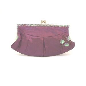 Purple Iridescent‎ Pleated Clutch Evening Bag Sequins Floral Accent